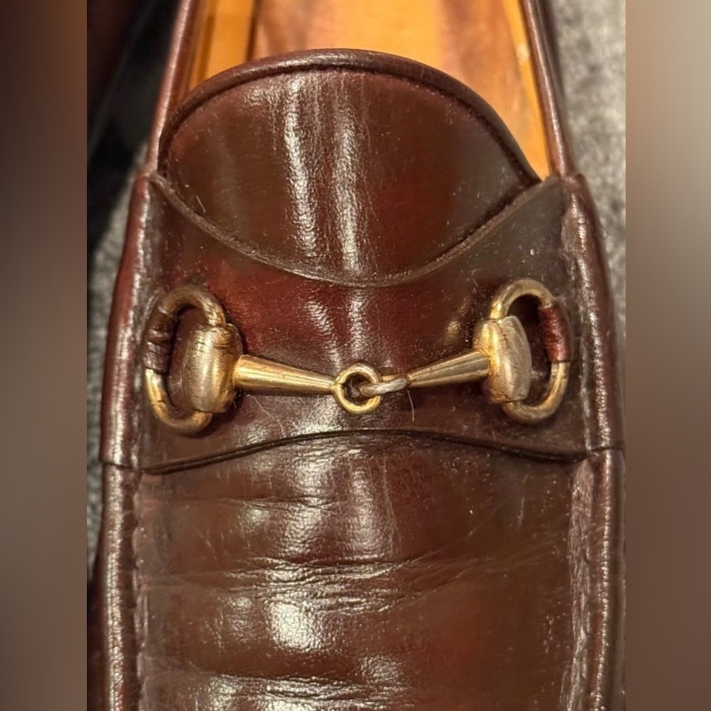 Gucci Horsebit Loafers - Brown Leather w/ Gold Bit - Size 44 M - Picture 3 of 11